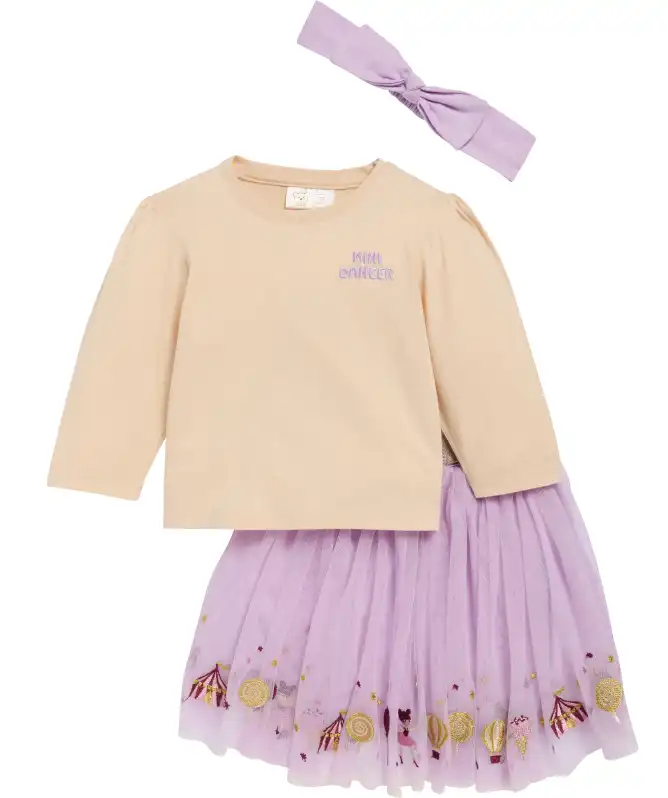 Shirt met lange mouwen + tule rok + hoofdbandje