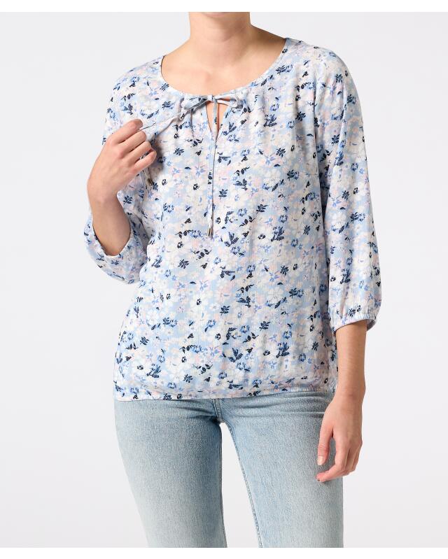 Blouse à cordons femme, bleu imprimé — KiK, produit allemand authentique au Maroc