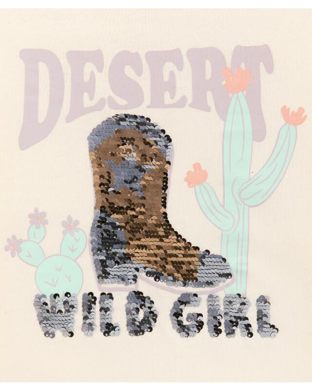 T-shirt à paillettes réversibles fille, crème (KiK T-Shirt mit Wendepailletten (creme)) — KiK, produit allemand authentique au Maroc