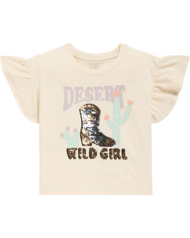 T-shirt à paillettes réversibles fille, crème (KiK T-Shirt mit Wendepailletten (creme)) — KiK, produit allemand authentique au Maroc