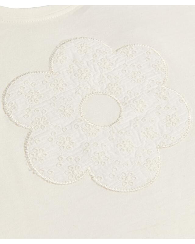 T-shirt with flower patch for girls, cream (KiK T-Shirt mit Blumen-Aufnäher (creme)) — KiK, authentic German product in Morocco