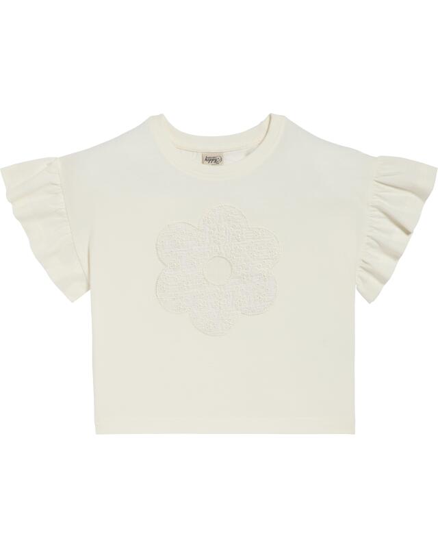 T-shirt with flower patch for girls, cream (KiK T-Shirt mit Blumen-Aufnäher (creme)) — KiK, authentic German product in Morocco