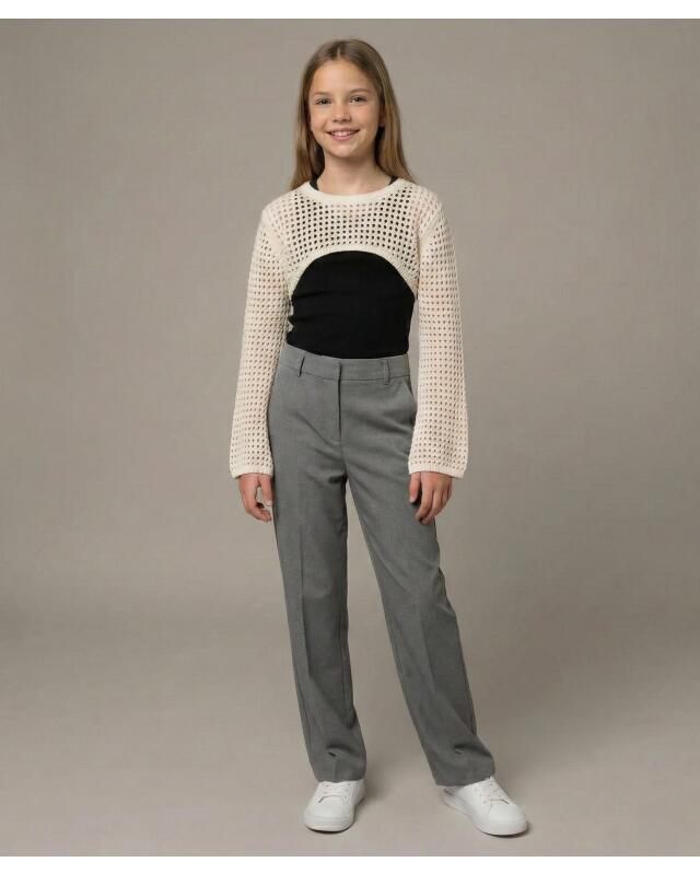 Cropped knit jumper for girls, cream (KiK Strickpullover cropped (creme)) — KiK, authentic German product in Morocco