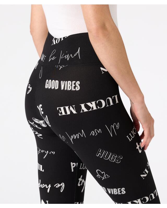Leggings with slogans for women, black/white (KiK Leggings mit Schriftzügen (schwarz/weiß)) — KiK, authentic German product in Morocco