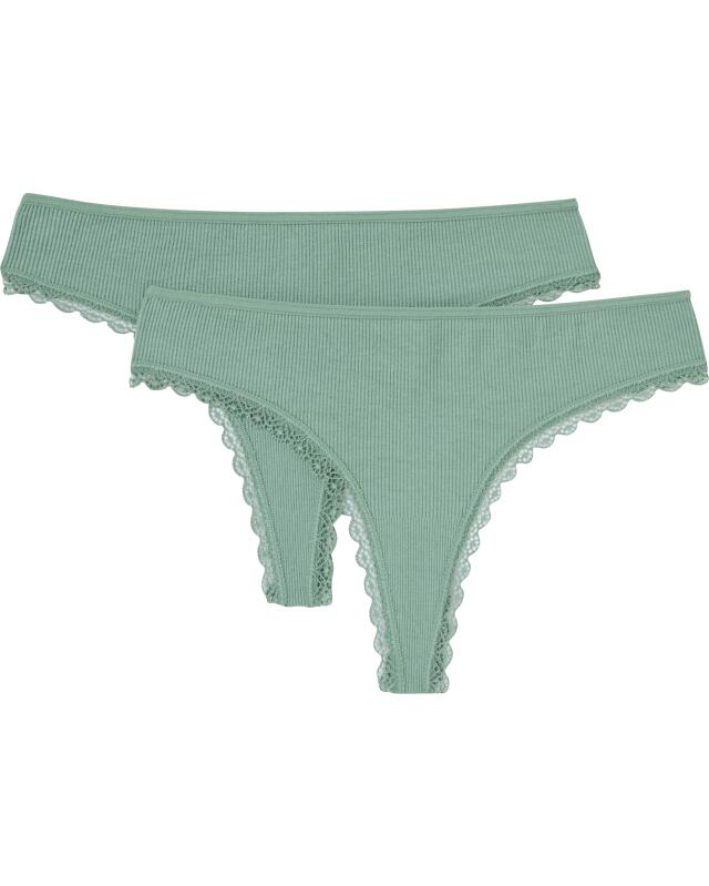 Strings côtelés à dentelle femme, kaki (KiK Gerippte Strings mit Spitze (Khaki)) — KiK, produit allemand authentique au Maroc