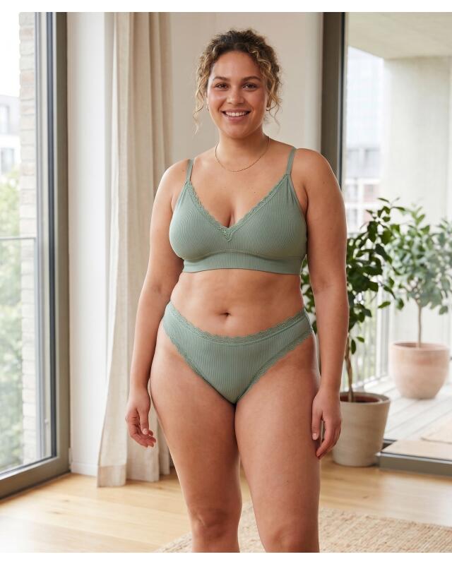 Brassière côtelée à dentelle femme, kaki — KiK, produit allemand authentique au Maroc