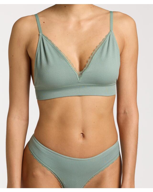 Ribbed bralette with lace for women, khaki (KiK Geripptes Bustier mit Spitze (Khaki)) — KiK, authentic German product in Morocco