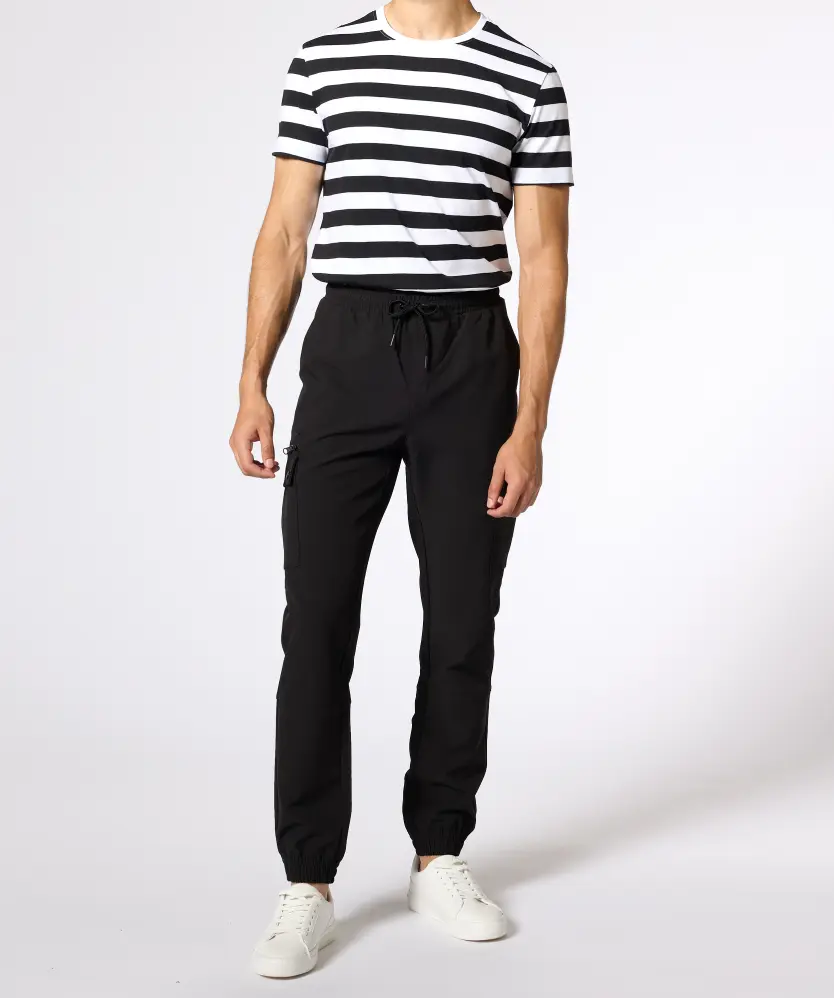 FASHION 7STAR Heren slimme zakken rugbi broek volwassenen elastische taille volledige lengte met knoop casual broek, Steen, 46W x 27L