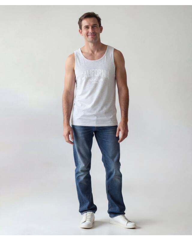 توب بدون أكمام بطبعة أمامية للرجال، إكرو مبرقش (KiK Tanktop mit Frontprint (natur melange)) — KiK, منتج ألماني أصلي في المغرب