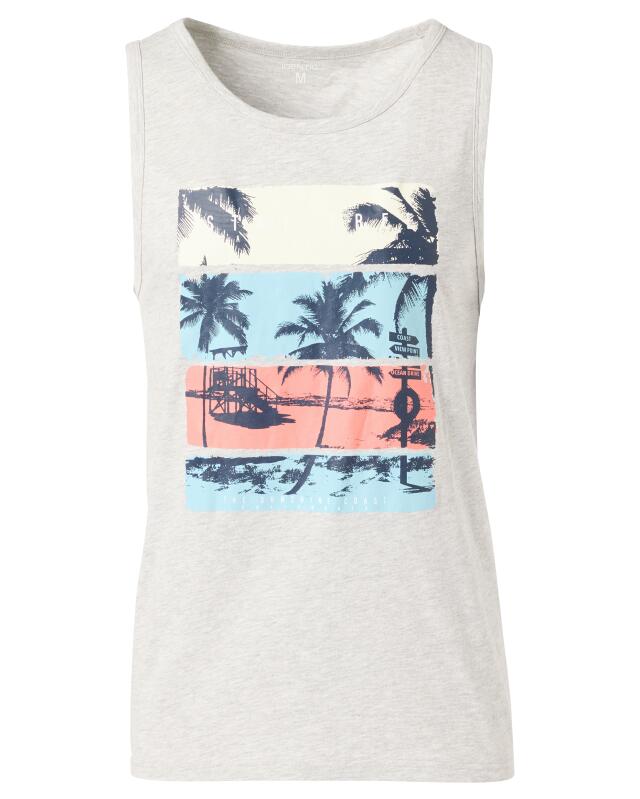 Débardeur à imprimé devant homme, gris chiné (KiK Tanktop mit Frontprint (grau melange)) — KiK, produit allemand authentique au Maroc