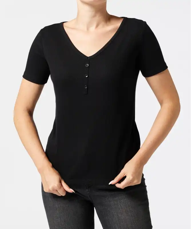 T-Shirt mit Zierknopfleiste