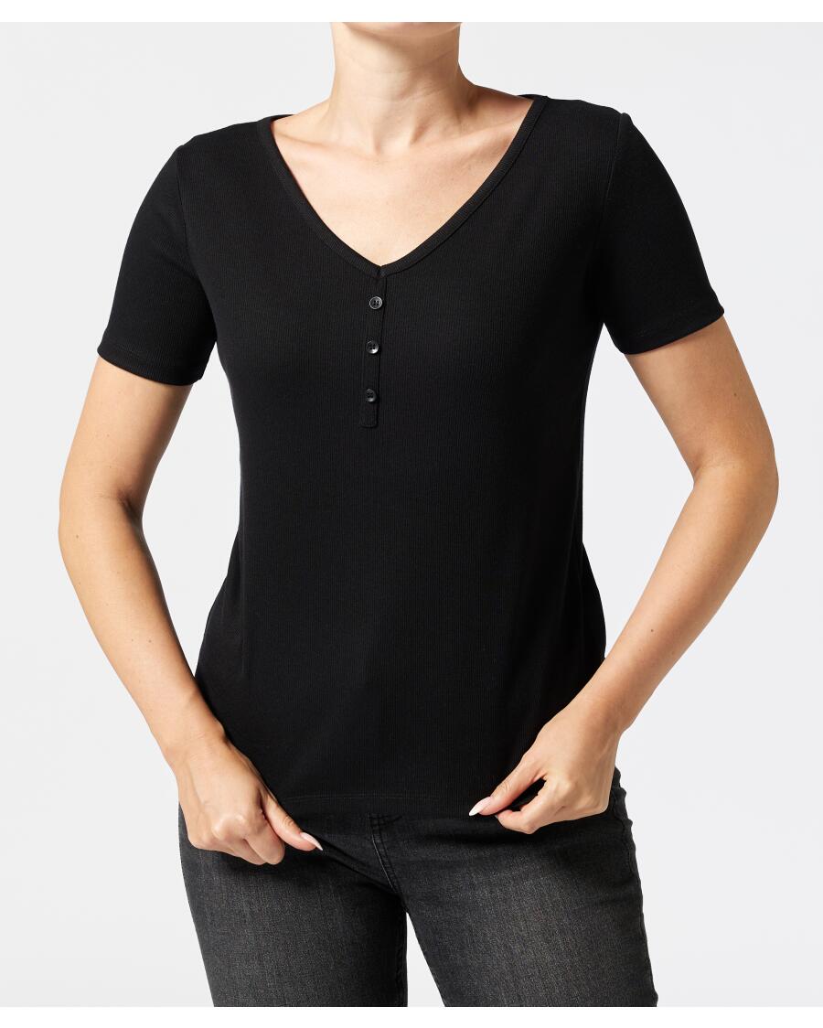 T-Shirt mit Zierknopfleiste schwarz