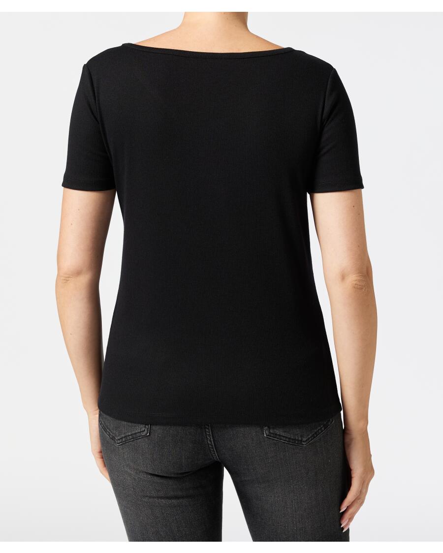 T-Shirt z ozdobną plisą guzikową Janina, V-dekolt