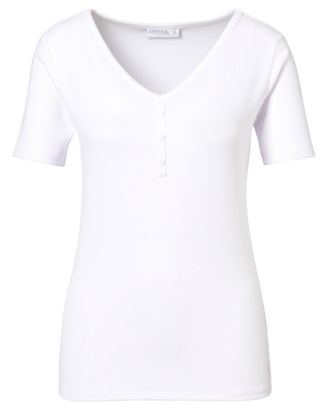 T-shirt à patte de boutons décorative femme, blanc (KiK T-Shirt mit Zierknopfleiste (weiß)) — KiK, produit allemand authentique au Maroc