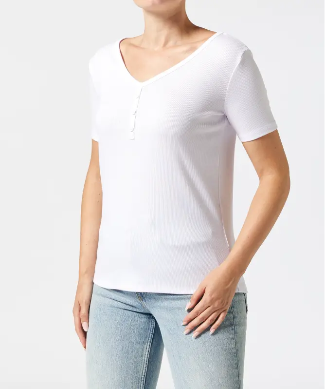T-Shirt mit Zierknopfleiste