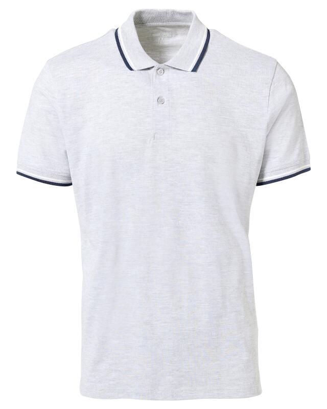 Polo shirt with contrast stripes for men, light grey marl (KiK Poloshirt mit Kontraststreifen (hellgrau melange)) — KiK, authentic German product in Morocco