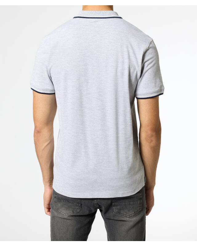 Polo shirt with contrast stripes for men, light grey marl (KiK Poloshirt mit Kontraststreifen (hellgrau melange)) — KiK, authentic German product in Morocco