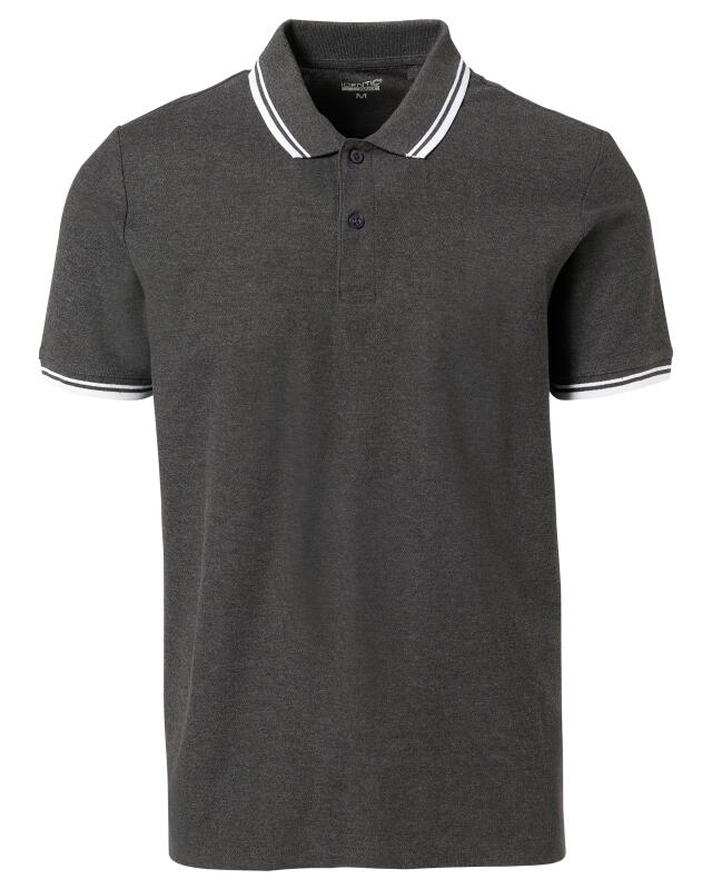 تيشيرت بولو بخطوط متباينة اللون للرجال، أنثراسيت مبرقش (KiK Poloshirt mit Kontraststreifen (anthrazit melange)) — KiK, منتج ألماني أصلي في المغرب