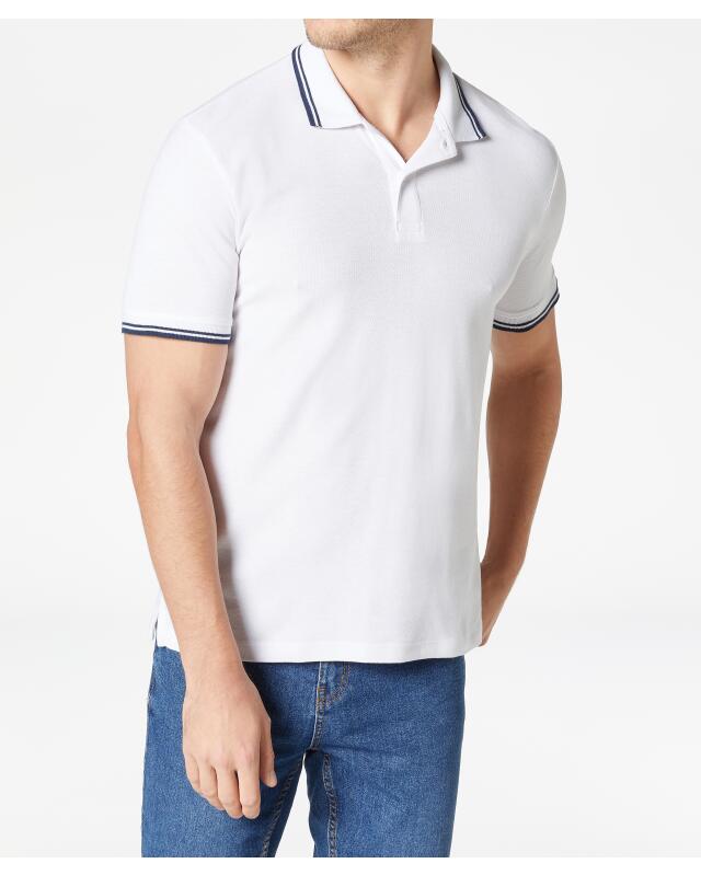 Polo à rayures contrastées homme, blanc (KiK Poloshirt mit Kontraststreifen (weiß)) — KiK, produit allemand authentique au Maroc