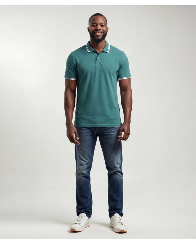 Cotton polo shirt for men, fir green (KiK Poloshirt aus Baumwolle (tanne)) — KiK, authentic German product in Morocco