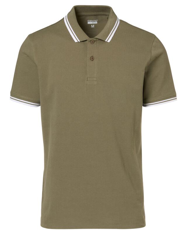Polo shirt with contrast stripes for men, khaki (KiK Poloshirt mit Kontraststreifen (Khaki)) — KiK, authentic German product in Morocco