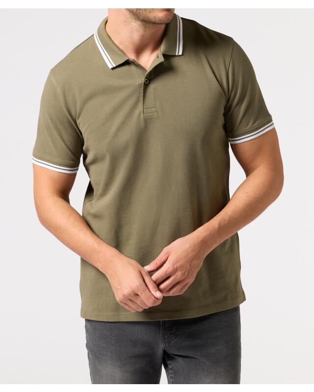 Polo shirt with contrast stripes for men, khaki (KiK Poloshirt mit Kontraststreifen (Khaki)) — KiK, authentic German product in Morocco