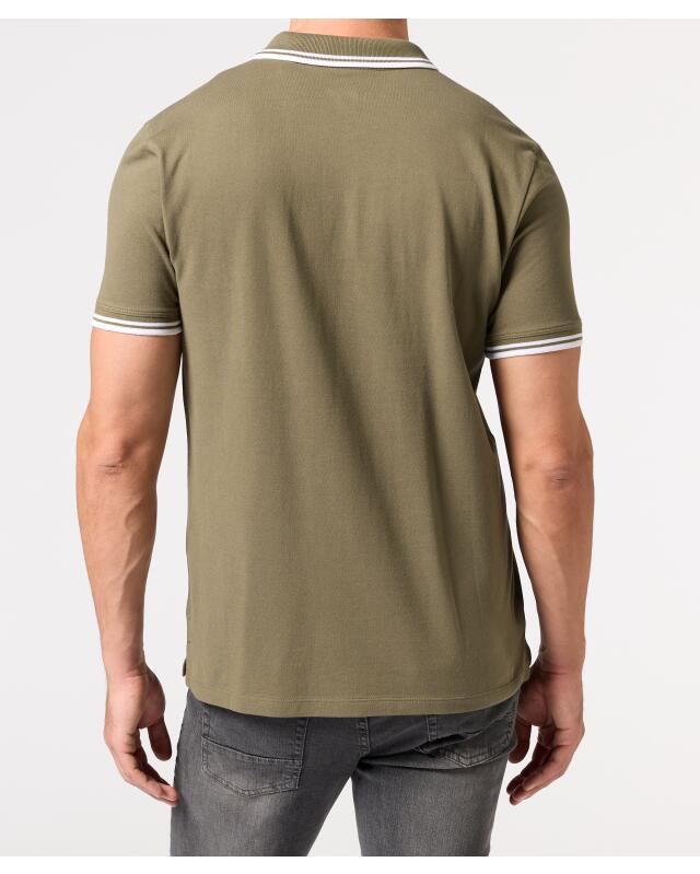 Polo shirt with contrast stripes for men, khaki (KiK Poloshirt mit Kontraststreifen (Khaki)) — KiK, authentic German product in Morocco