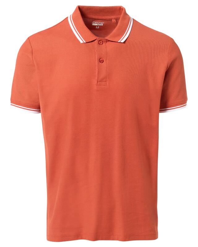Polo shirt with contrast stripes for men, rust brown (KiK Poloshirt mit Kontraststreifen (rostbraun)) — KiK, authentic German product in Morocco