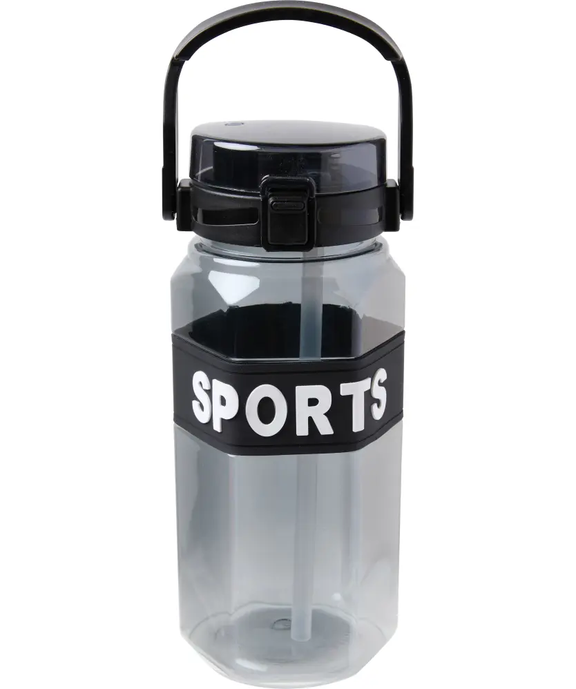 Trinkflasche mit Strohhalm, schwarz