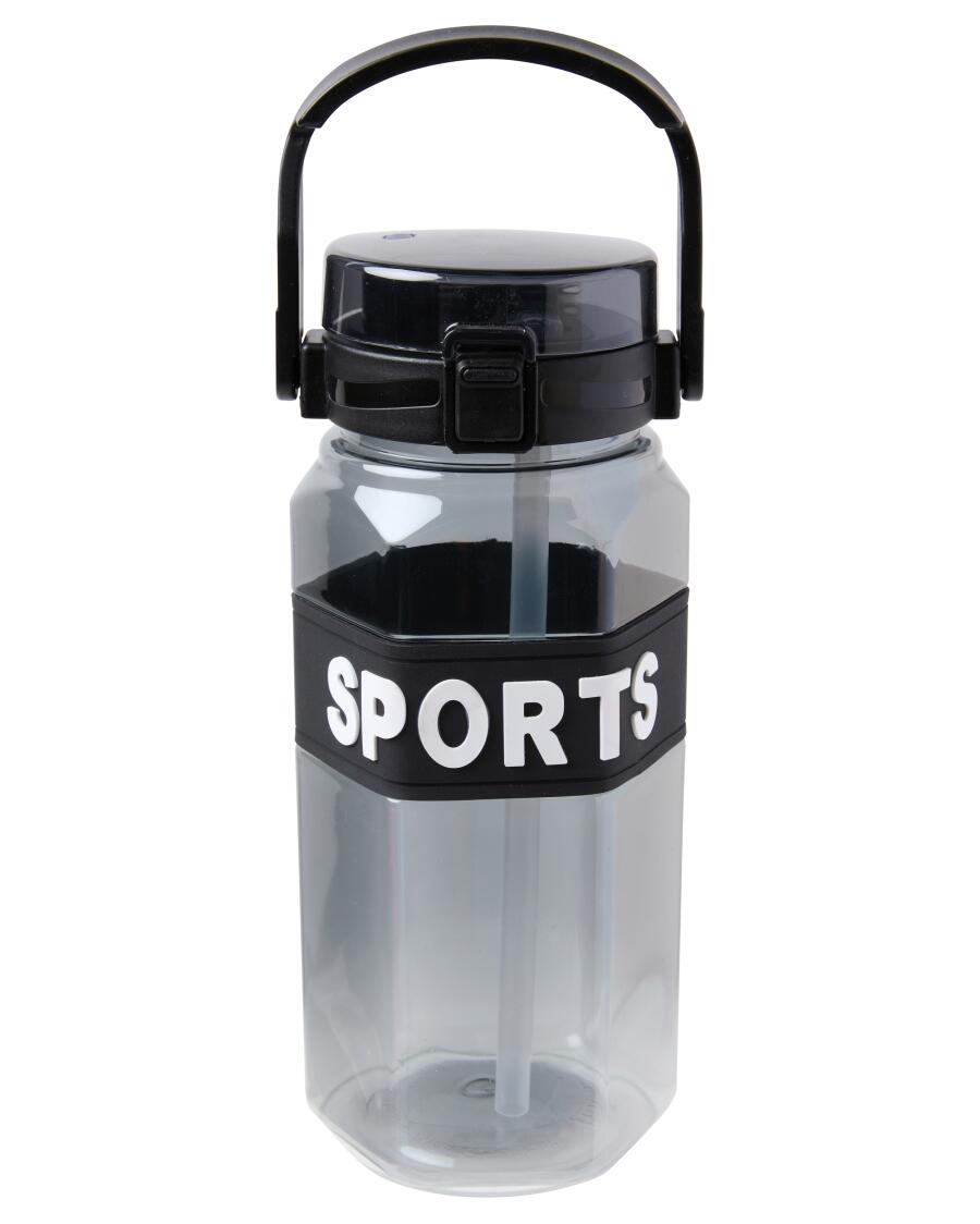 Trinkflasche mit Strohhalm, schwarz