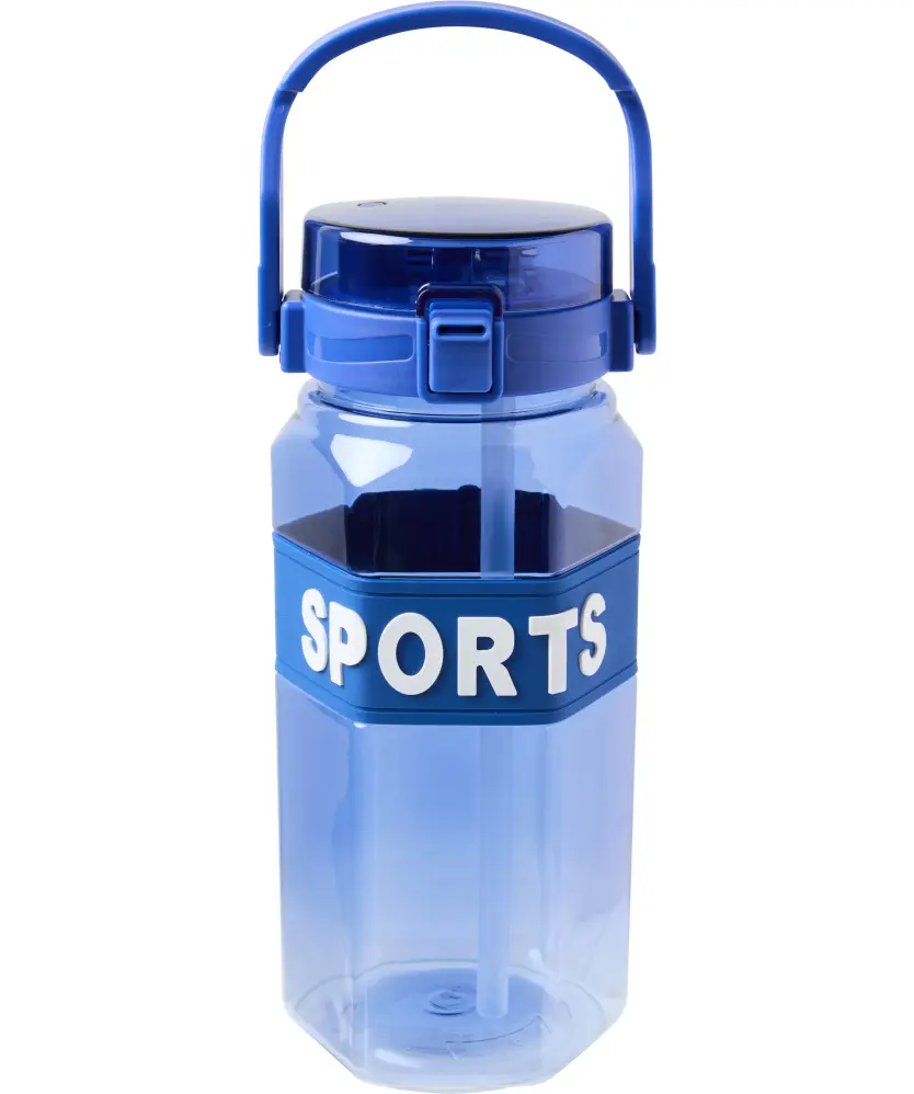 Trinkflasche mit Strohhalm, blau