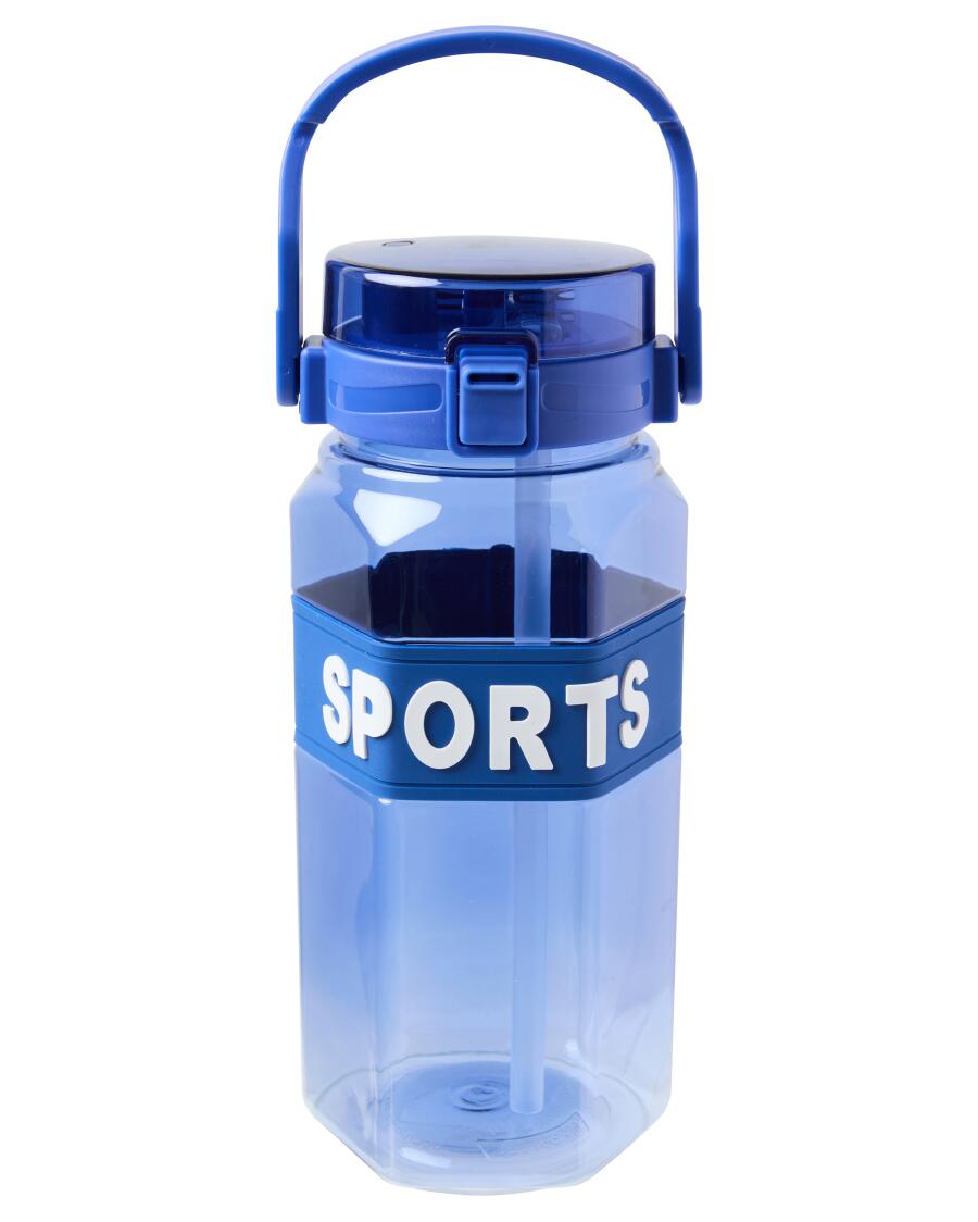 Trinkflasche mit Strohhalm, schwarz