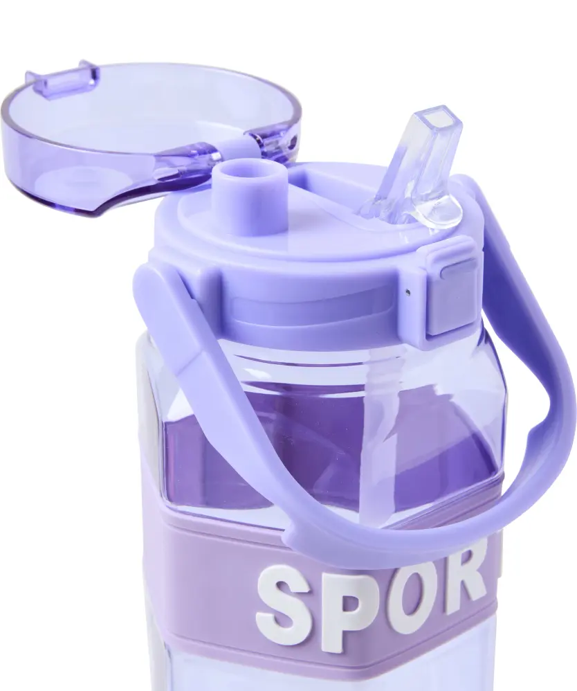 Trinkflasche mit Strohhalm, lila
