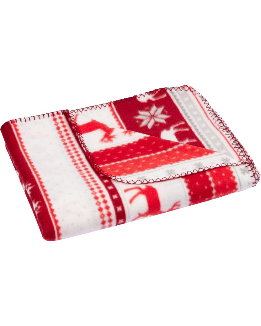 Fleecedecke Weihnachten rot bedruckt