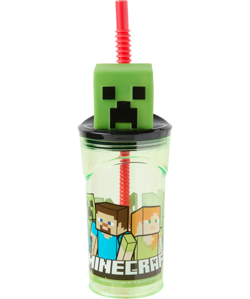 Lizenz Trinkbecher mit Strohhalm, grün, Minecraft