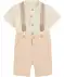 Baby shirt + korte broek met bretels naturel