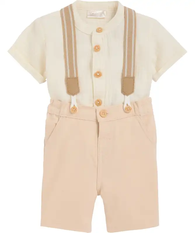 Baby shirt + korte broek met bretels