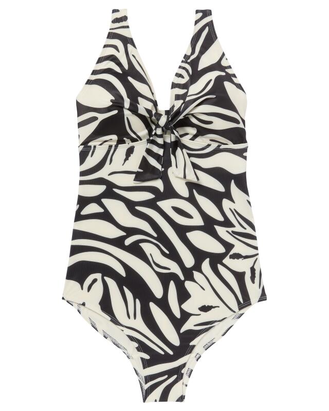 Maillot de bain à détail noué femme, noir imprimé (KiK Badeanzug mit Knotendetail (schwarz bedruckt)) — KiK, produit allemand authentique au Maroc