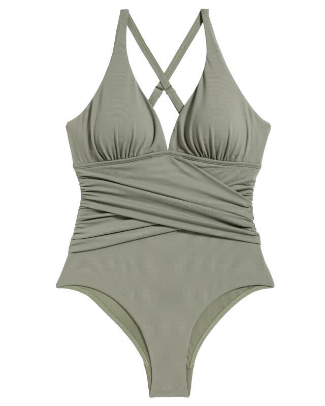 Maillot de bain texturé femme, kaki (KiK Strukturierter Badeanzug (Khaki)) — KiK, produit allemand authentique au Maroc
