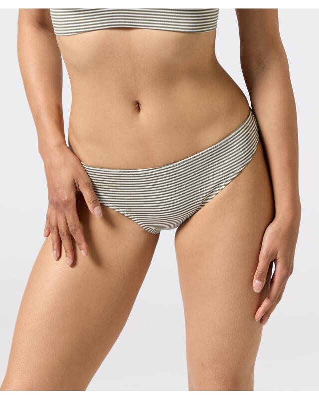 Striped bikini bottoms for women, khaki/white (KiK Gestreifter Bikini-Slip (Khaki/Weiß)) — KiK, authentic German product in Morocco