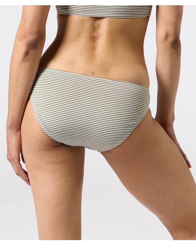 Striped bikini bottoms for women, khaki/white (KiK Gestreifter Bikini-Slip (Khaki/Weiß)) — KiK, authentic German product in Morocco