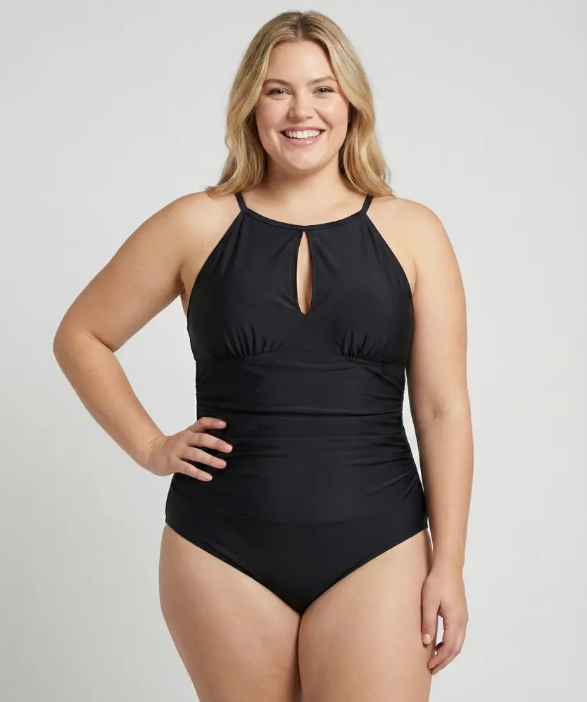 Accessorize - Badpak met V-hals en gerimpelde taille in crème