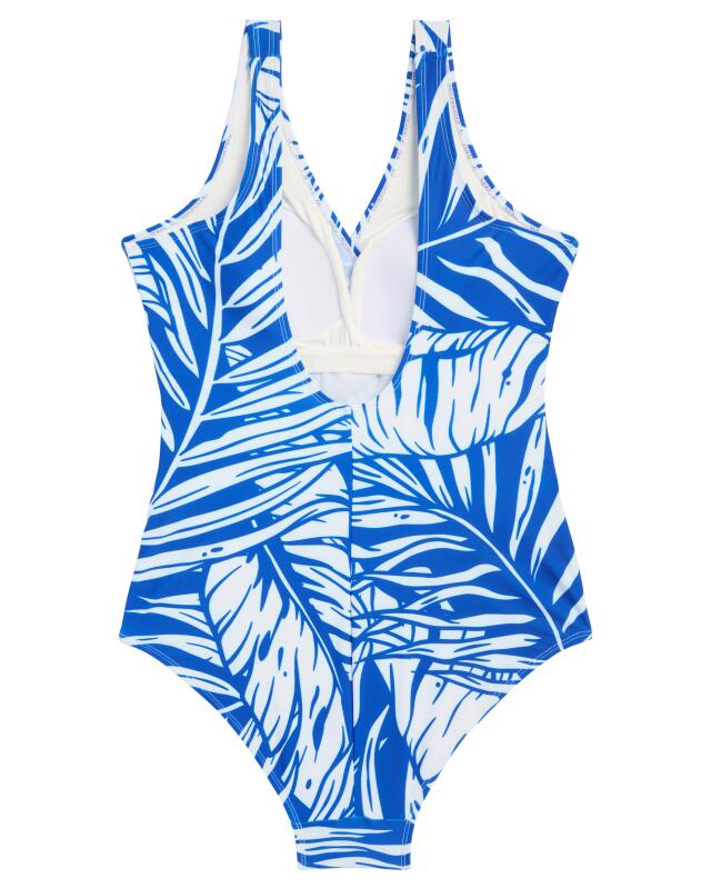Maillot de bain col en V femme, bleu imprimé (KiK Badeanzug mit V-Ausschnitt (blau bedruckt)) — KiK, produit allemand authentique au Maroc