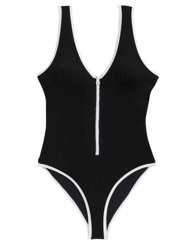 Maillot de bain texturé femme, noir (KiK Strukturierter Badeanzug (schwarz)) — KiK, produit allemand authentique au Maroc