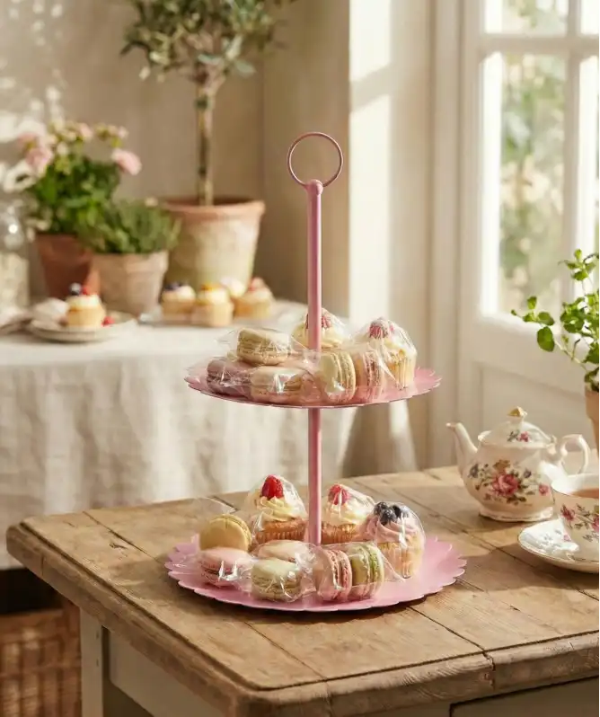 Deko-Etagere mit Tellern in Blumenform