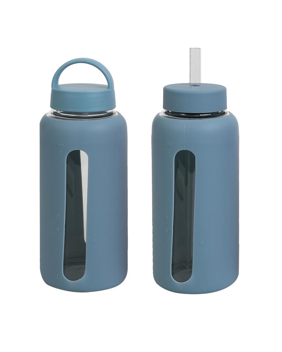Trinkflasche mit 2 verschiedenen Deckeln, gelb