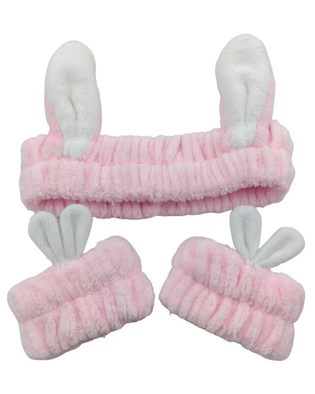 عصابة رأس للعناية + واقيات معصم بآذان أرنب للنساء، وردي (KiK Kosmetik-Stirnband + Handgelenkschützer mit Hasenohren (rosa)) — KiK, منتج ألماني أصلي في المغرب