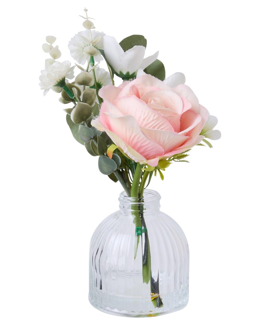 Kunstblumen in Vase, rosa