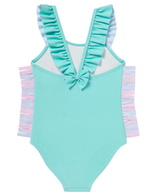 Maillot de bain à franges fille, turquoise (KiK Badeanzug mit Fransenapplikationen (türkis)) — KiK, produit allemand authentique au Maroc