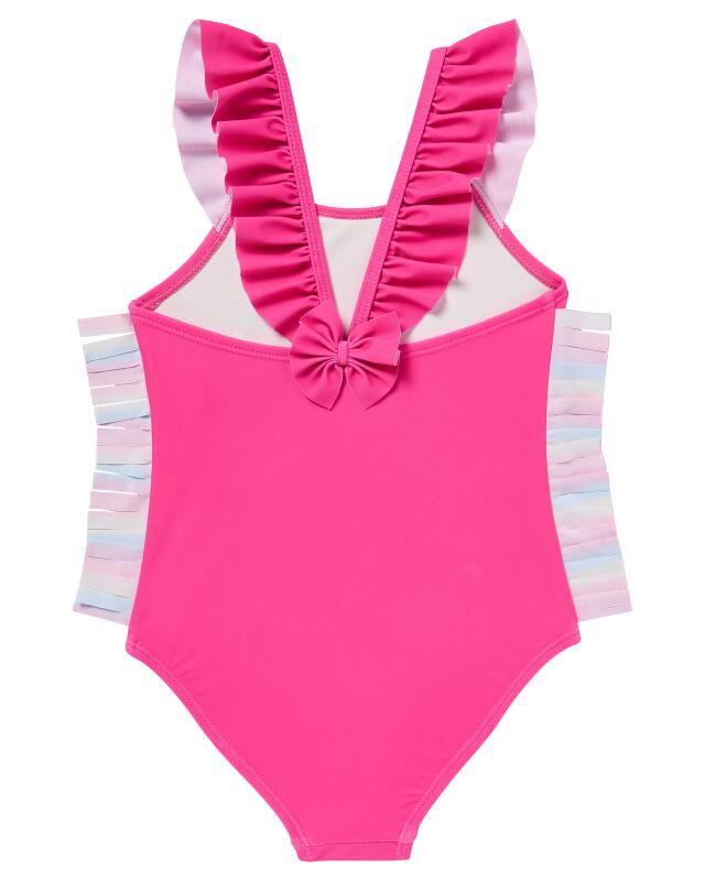Maillot de bain à franges fille, rose fluo (KiK Badeanzug mit Fransenapplikationen (neon pink)) — KiK, produit allemand authentique au Maroc